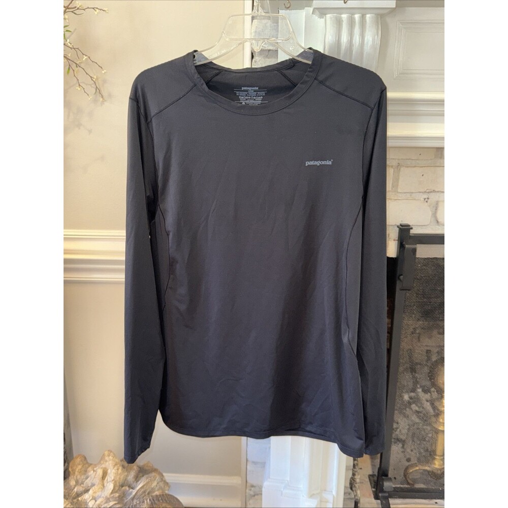 Patagonia Mens Large L Performance Baselayer Black Long Sleeve Crew Shirt